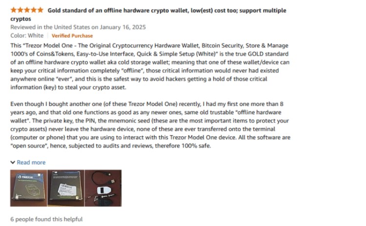 Trezor review on Amazon