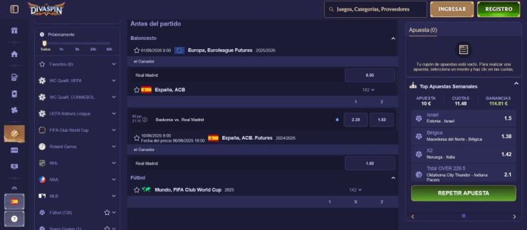 En Divaspin puedes hacer pronósticos del Real Madrid y el Barcelona en diferentes disciplinas deportivas