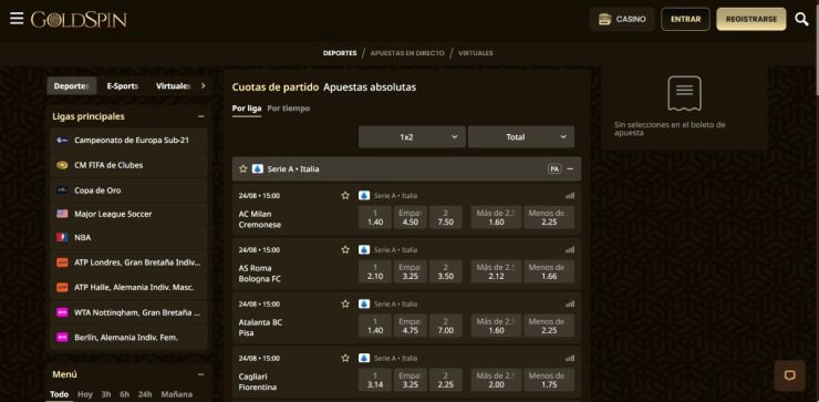 Goldspin permite hacer apuestas en vivo de la Serie A con seguimiento completo
