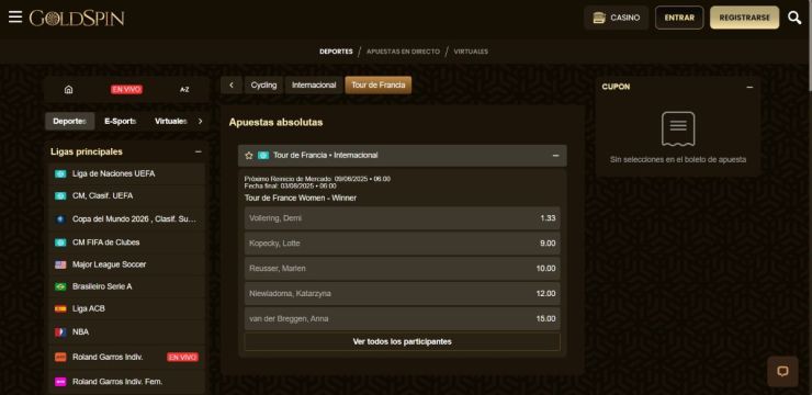 GoldSpin permite apostar por el ganador del Tour de Francia anticipadamente