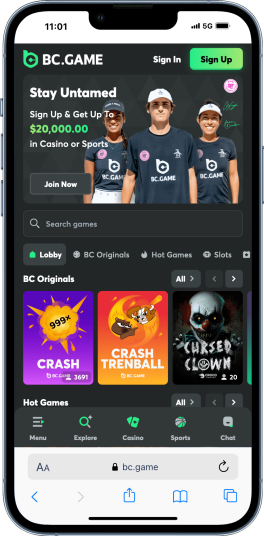 mobile screenshot of BC.Game showing some of the most popular casino games