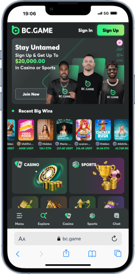 mobile screenshot of the BC.Game homepage
