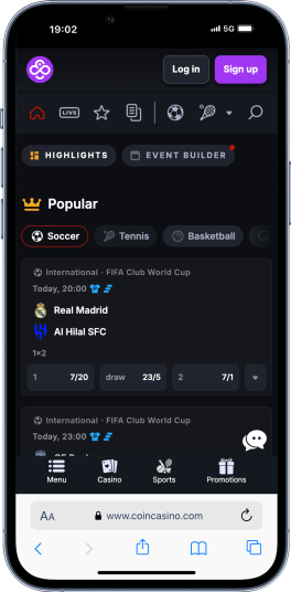 sports betting page for CoinCasino
