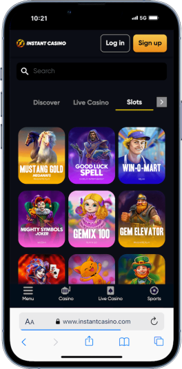 online pokies section of Instant Casino showing some of the most popular slot games
