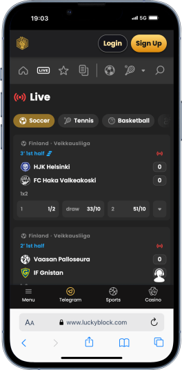 Lucky Block live betting page