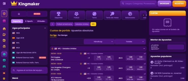 Si quieres apostar en la NFL, Kingmaker es una de las mejores opciones