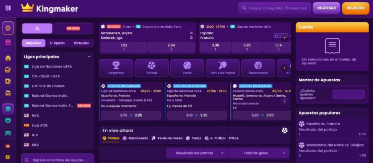 Kingmaker es una plataforma perfecta para aplicar consejos de tipster en disciplinas deportivas