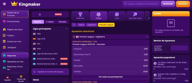 Kingmaker permite apostar en la Premier League hoy