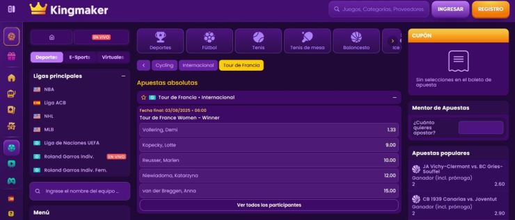 Kingmaker dispone de algunas de las cuotas del Tour de Francia más altas del mercado