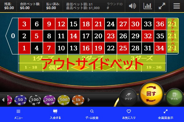 ルーレット賭け方のアウトサイドベットを解説した画像