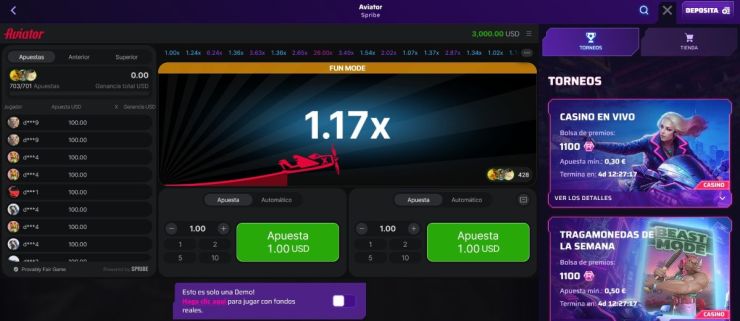 Roby Casino permite jugar al Aviator gratis online durante todo el día