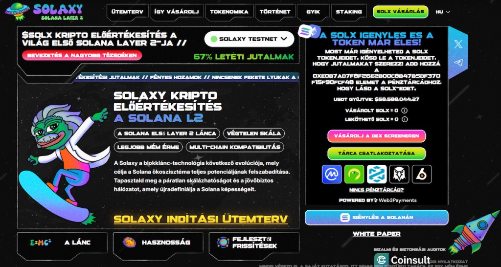 2. Solaxy ($SOLX) – Solana Layer 2 megoldás, amely gyorsabb tranzakciókat és alacsonyabb díjakat ígér