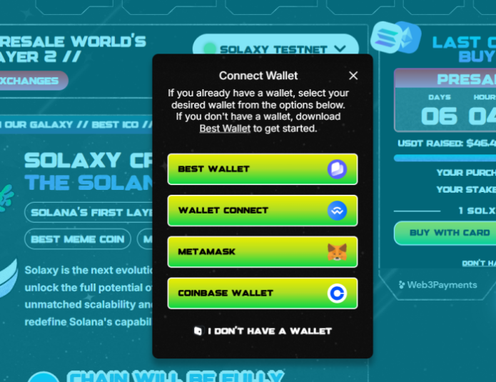 Solaxy connect a wallet