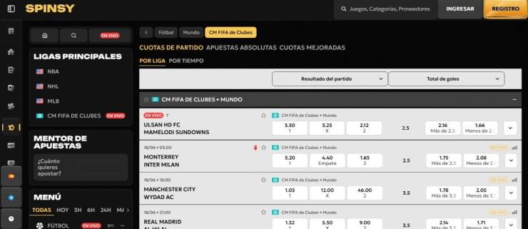 Spinsy es la casa de apuestas del Mundial de Clubes más recomendada del momento
