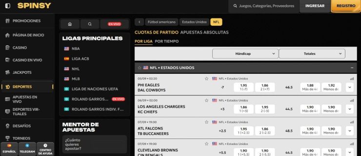 Spinsy es la casa de apuestas de la NFL más recomendada