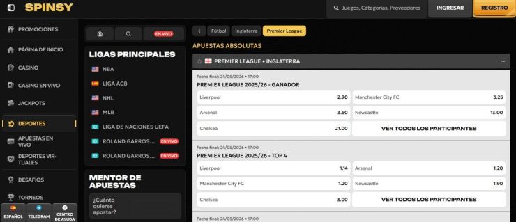 Spinsy es una de las mejores casas de apuestas de la Premier League