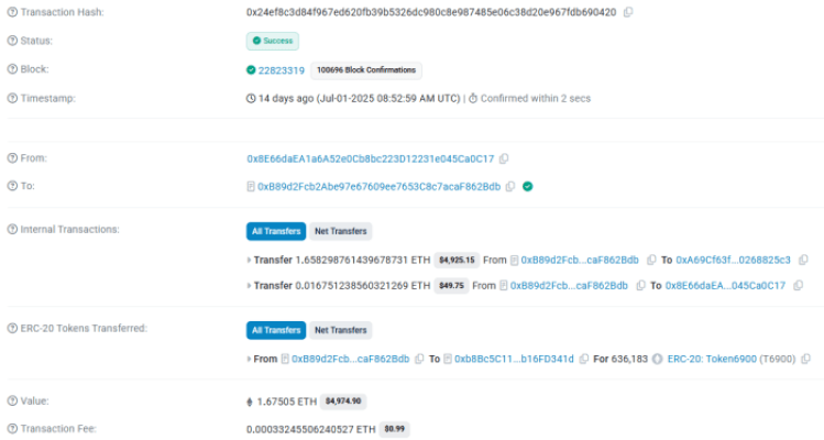 $4K T6900 transaction on the blockchain explorer.