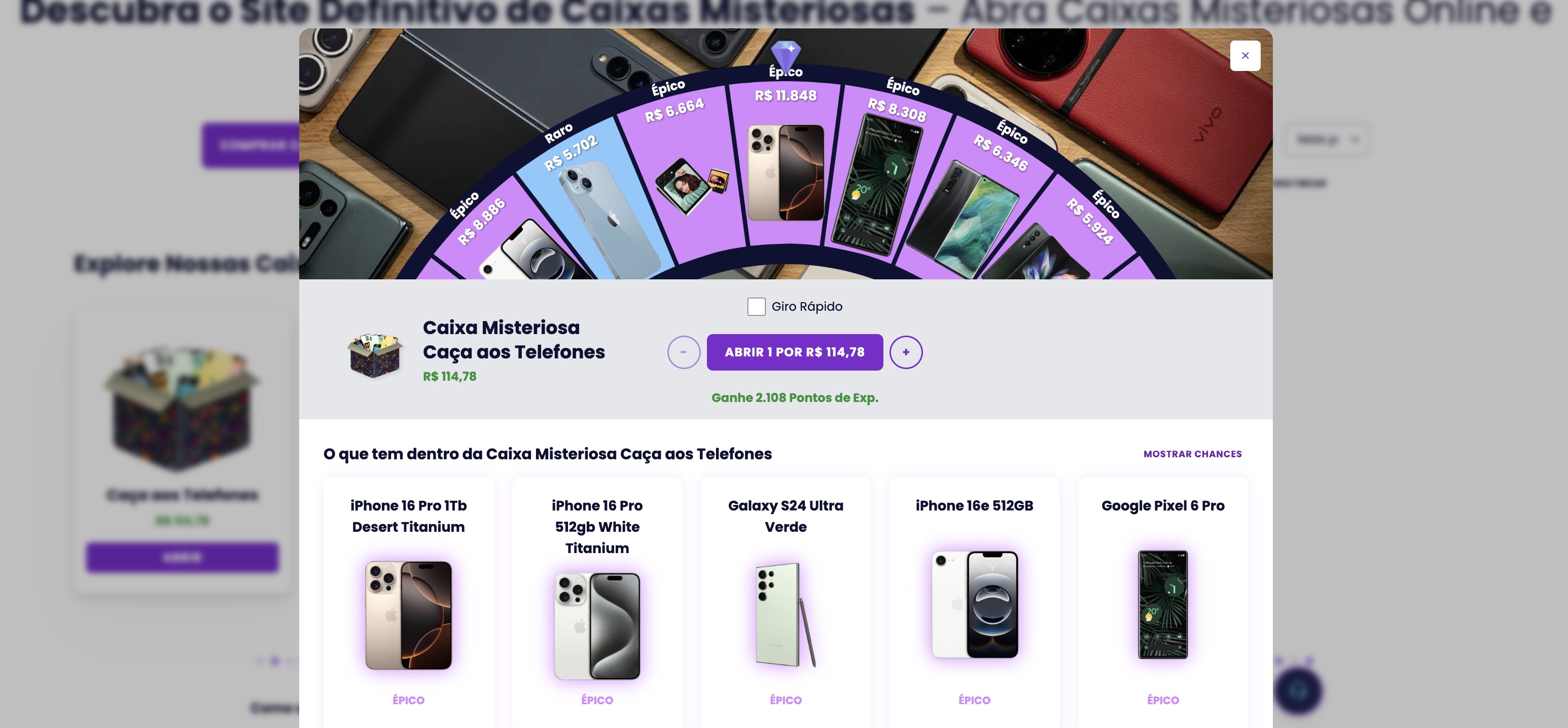 Caixa Misteriosa Caça aos Telefones para ganhar um celular