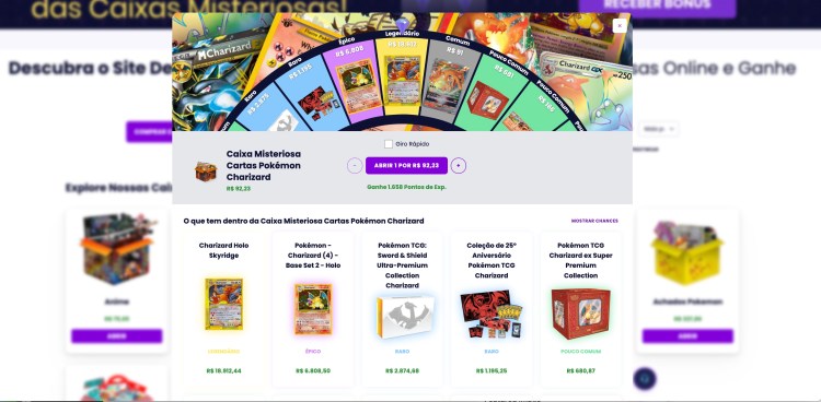 Caixa Misteriosa Cartas Pokémon Charizard
