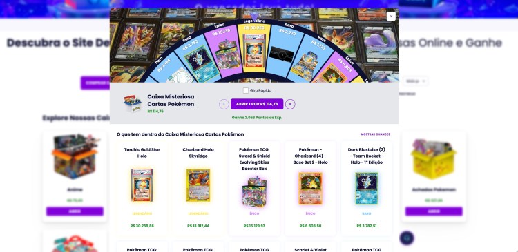 Caixa Misteriosa Cartas Pokémon