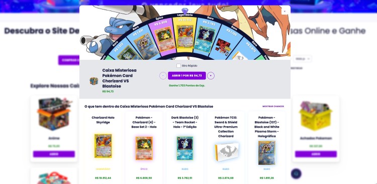 Caixa Misteriosa Pokémon Card Charizard VS Blastoise