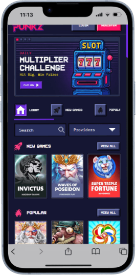 The CasinoPunkz homepage on mobile.
