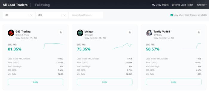 CoinEx copy trading profile page.