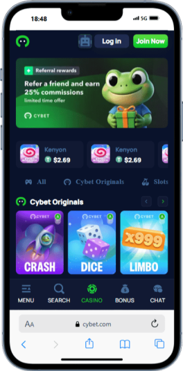 The Cybet homepage on mobile