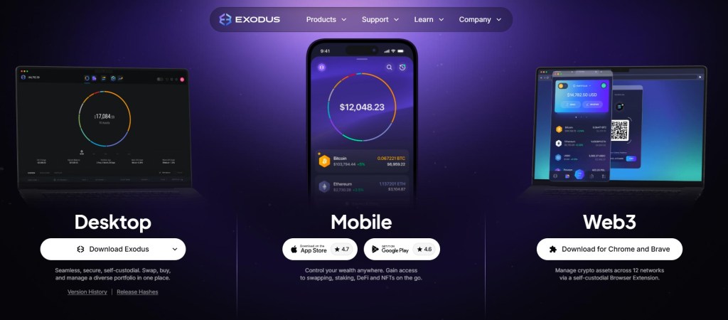 3. Exodus – Propojení s Web3 sítěmi