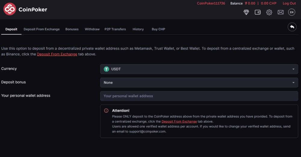Faire un dépôt CoinPoker
