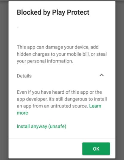 Google Play Protect Warning