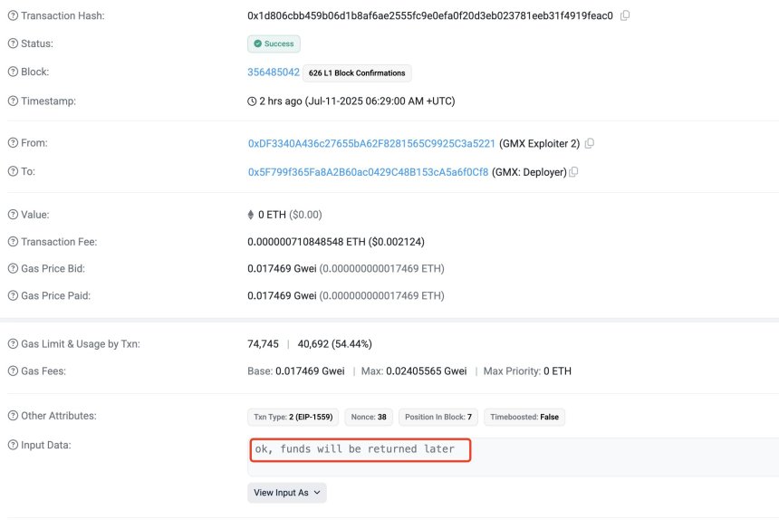 Completely happy Ending: Crypto Hacker Returns Funds From  Million GMX Exploit