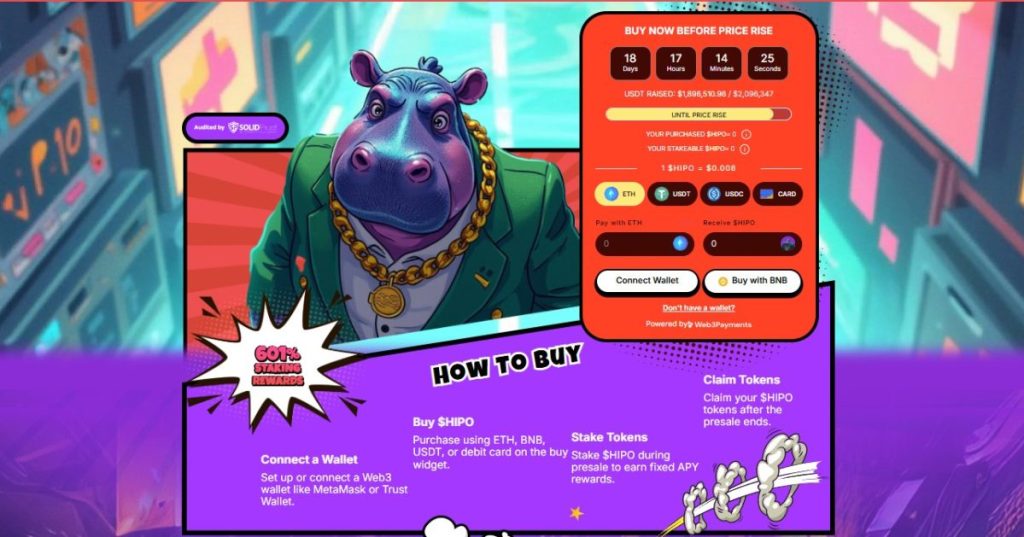10. Harry Hippo – AI-driven meme-game token s visokom staking nagradom
