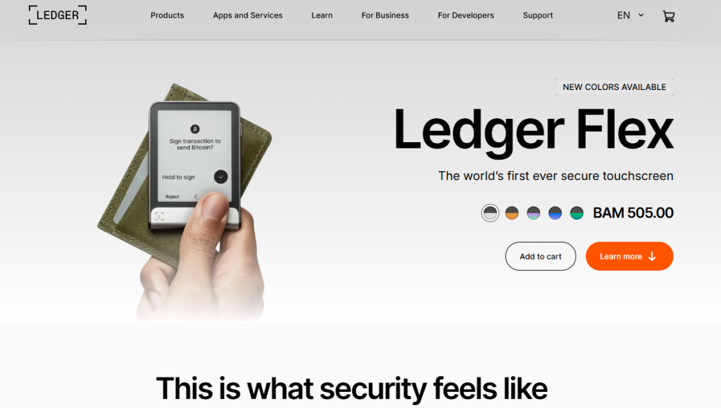 2. Ledger Flex – Portofel hardware avansat, cu ecran flexibil