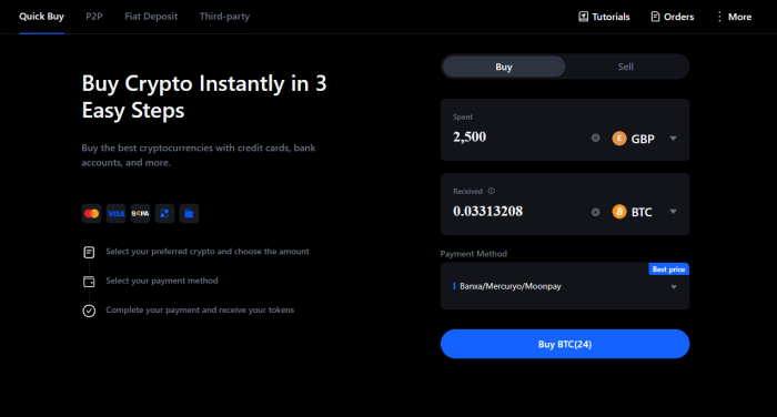MEXC’s Quick Buy provides quick and simple onramp services to buy crypto.