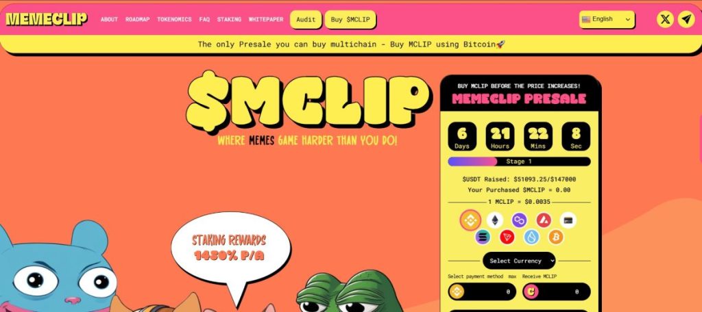 9. MemeClip ($MCLIP) – Web3 arkadna zabava s meme tematikom