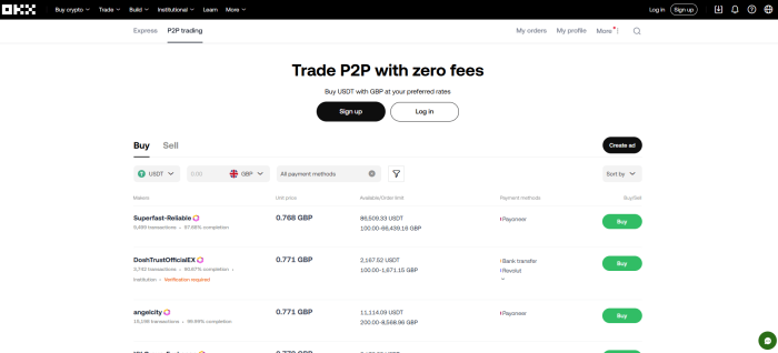 OKX’s P2P platform is incorporated within the CEX.
