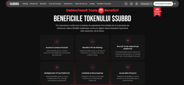 SUBBD pagina de presale - beneficii token