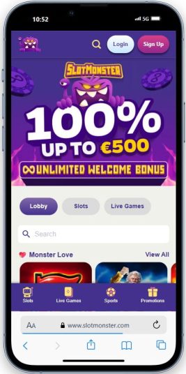 The Slotmonster homepage on mobile.