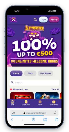 The Slotmonster homepage on mobile.