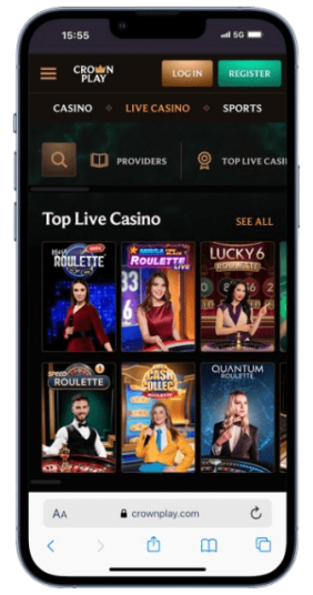 The Crownplay homepage on mobile.