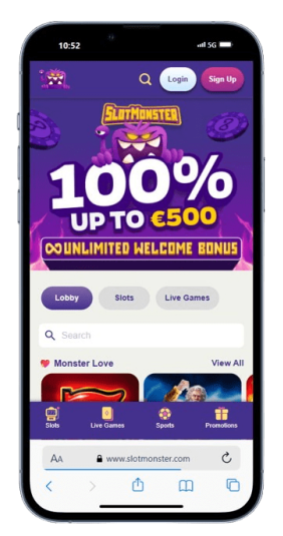 The Slotmonster homepage on mobile.