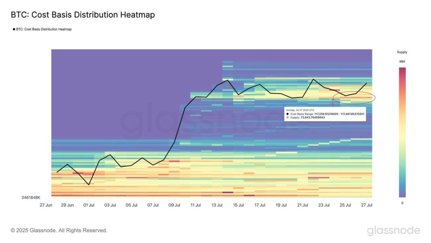 Bitcoin Demand Builds at $117K: Cost Basis Distribution Defines Key Support Level