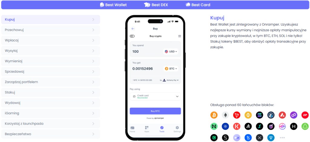 Obsługiwane waluty i sieci w Best Wallet