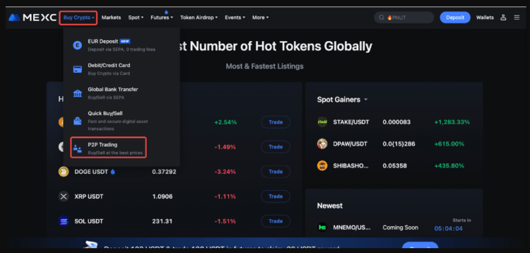 exchange crypto p2p step1