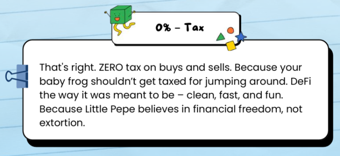 Little Pepe offers zero tax fees