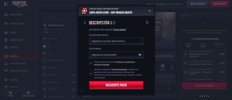 En Mafia Casino puedes registrarte de forma anónima y en cuestión de minutos