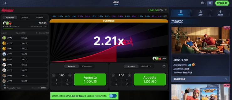 En Vegas Hero puedes jugar a Aviator gratis o con dinero real