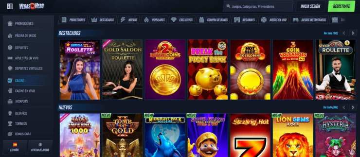Vegas Hero ofrece miles de slots online para jugar gratis y con dinero real