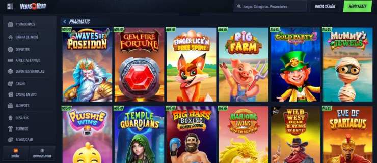 Vegas Hero cuenta con juegos de casino de garantías del proveedor Pragmatic Play 